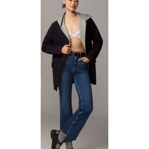 Pilcro Anthropologie the‎ Annie high rise straight leg jeans raw hem denim blue